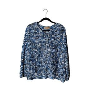 Ellen Tracy Heather Blue Frilly Loose Thread Knit Full Zip Up Sweater Size XL